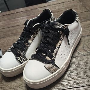 P448 White and Black Snake Print Sneakers